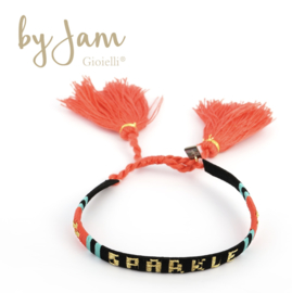 By Jam, Textiel vriendschap armband. “Sparkle“, zwart-koraal-mintgroen