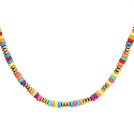 Regenboog disc kralen ketting + rvs kraaltjes en sluiting