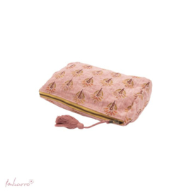 Imbarro, jacquard  geweven toilettas Grazia met bloemetjes dessin. Roze