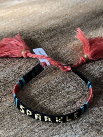 By Jam, Textiel vriendschap armband. “Sparkle“, zwart-koraal-mintgroen