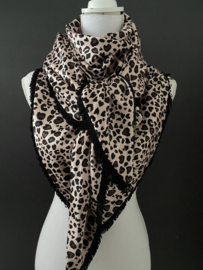 Groot bloem patroon (crepe)  / Roze satijn panter,  couture sjaal.