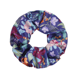 Scrunchie dunne zomerstof, blauw gebloemd