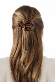Platte Haar klem / clip. kunststof. Lichtbruin.