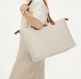 Charm Londen, grote nylon stippen tas. Beige - wit.