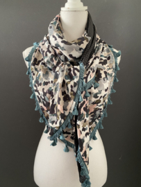 Aquarel achtig dessin in zachte kleuren / mini stippen print.  Couture sjaal.