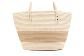 Medium katoenen shopper / strandtas. Ecru - beige