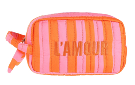 Gewatteerde toilettas met lus. Roze / Oranje. L’amour.