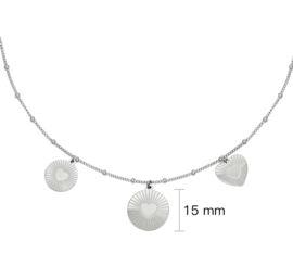 Stainless steel ketting, hartjes/rondjes bedels. Zilver.