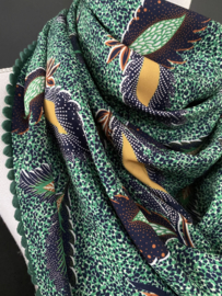 Veren print groen-navy  / stip dessin. Couture sjaal