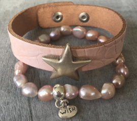 Armband, Echte zoetwater parels, roze.