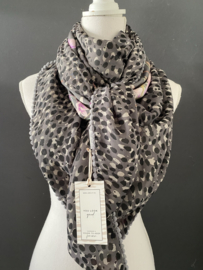 Grijs - roze bloemen patroon / grijs panter dessin,  couture sjaal.