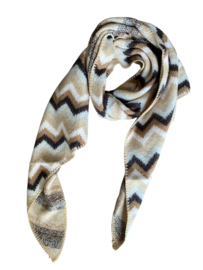 Dikke super soft sjaal, zig zag patroon. Bruin.
