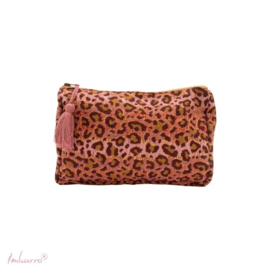 Imbarro, jacquard geweven toilettas Ombra met luipaard dessin. Roze - bordeaux.