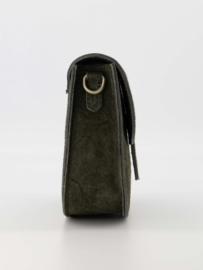 Suède tas met halfronde klep. Donker Army green.