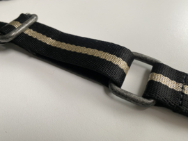 Bag2Bag Schouderband streep, smal. zwart-beige/goud, extra lang