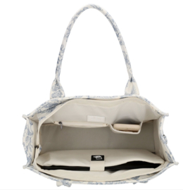 Laptop / werk / school tas van Charm. Crème canvas tas met blauwe Floral print.