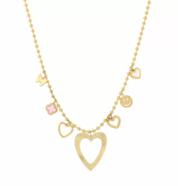 Chunky RVS (stainless steel) ketting met veel bedels.  Zilver of goud