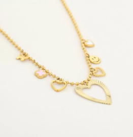 Chunky RVS (stainless steel) ketting met veel bedels.  Zilver of goud