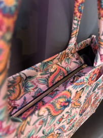 “Harde” tas / mini shopper roze stof paisley / bloemen.