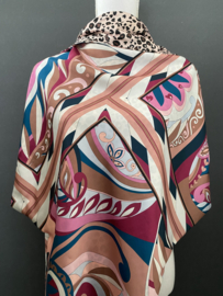 Roze - cerise - petrol modern design / roze dierenprint. couture sjaal