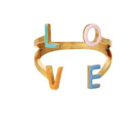 Stainless steel (RvS) ring, L O V E goud.