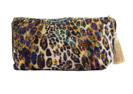 Mooie grote fluwelen clutch / toilettas  van Imbarro, print Luipaard meets flowers