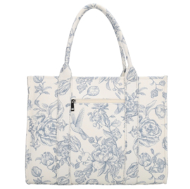 Laptop / werk / school tas van Charm. Crème canvas tas met blauwe Floral print.