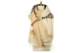 Langwerpige soft sjaal. Crème / beige / zwart