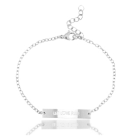 Stainless steel armbandje “Let love rule” op kaart “Love And kisses”. Zilver.