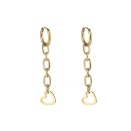 RVS (stainless steel) kleine creolen met ketting/hart schakel. Goudkleurig...