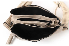 Creme - licht beige horizontaal tasje, imitatie leer + geweven band.