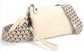 Creme - licht beige horizontaal tasje, imitatie leer + geweven band.