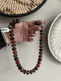 Grote disc kralen ketting, Bruin.