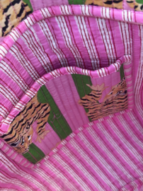 Tote bag / katoenen shopper met rits. Roze / Wit, palmbomen .