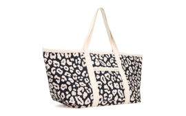 Heerlijke grote shopper/strandtas Bali zonder sluiting. Luipaard zwarte ondergrond