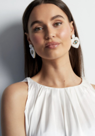 Statement oorbellen “oog”. Wit - Aqua - goud