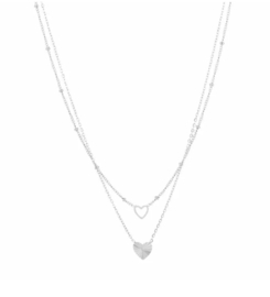 RVS (stainless steel) dubbele ketting met hartjes. Zilver of goud
