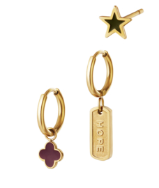 Set van 3 RVS (stainless steel) oorbellen. “Hope”. Goudkleurig.