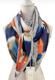 Royal blue - oranje dessin / blauw-wit bloemetje. Couture sjaal