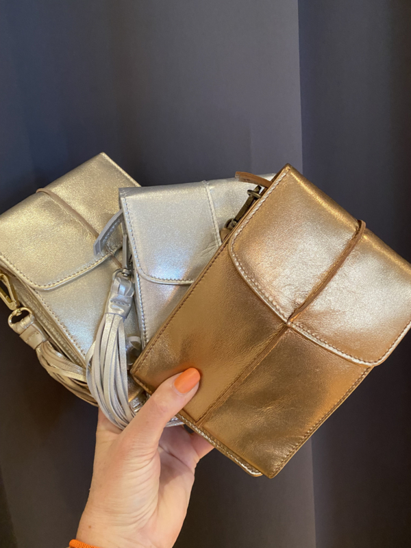 Chabo metallic tasje Mover. echt leer. Goud. Zilver of Koper