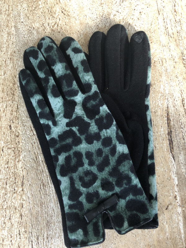 Handschoenen, luipaard.  Zwart - Groen