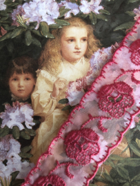 Kant | Roze | Bloemen | 02,5 cm - Vintage frambozen roze broderie katoenen kant met een roosje