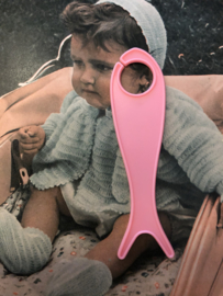 Breien | Vintage roze breivisje zonder garen | 12 cm - jaren '60