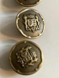 Ø 16 mm - 1.6 cm | Knopen | Bronskleurige Elegant - drie (3) stuks knopen met wapenschild