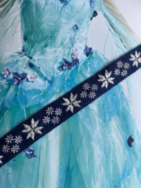 Sierband | Blauw | Bloemen | 01 cm - Antiek folklore geborduurd katoenen blauw lintband met witte edelweisjes