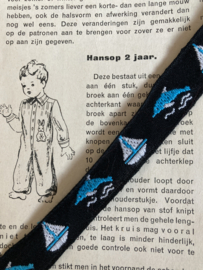 Sierband | Zwart | 02 cm - Vintage sierband met blauwe scheepjes en dolfijntjes