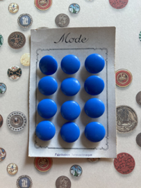 Glasknopen | Blauw | Ø 12 mm - Knopenkaartje met 15 stuks Tsjechische glasknopen jaren '20  'Mode'