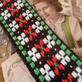 Tresband | Zwart-wit-rood-donkergroen | 03 cm - 30 mm breed | Vintage Jacquard - Jaren 70 Trachtenband Acryl