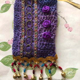 Mini tasje bohemian style 'Purle Rain Bells' (14 x 8 cm)