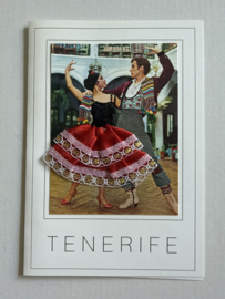 Geborduurde souvenir kaarten | Spanje | Rood | Tenerife - Dubbele Spaanse stoffen rokje kaart flamenco dansers